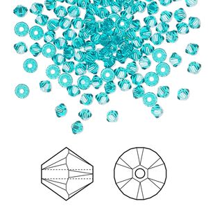 Bead 1440pk blue zircon, Swarovski® 3mm XILION bicone 5328