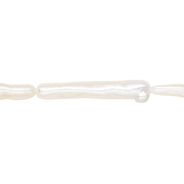 Pearl, cultured freshwater pearl (dyed), white, 12x3mm-34x5mm long-drilled stick, C grade, Mohs hardness 2-1/2 to 4. Sold per 15-1/2" to 16" strand. image number 0