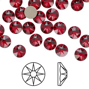 Flat back 144pk Siam foil back, Crystal Passions® 6.32-6.5mm rose round SS30 2088