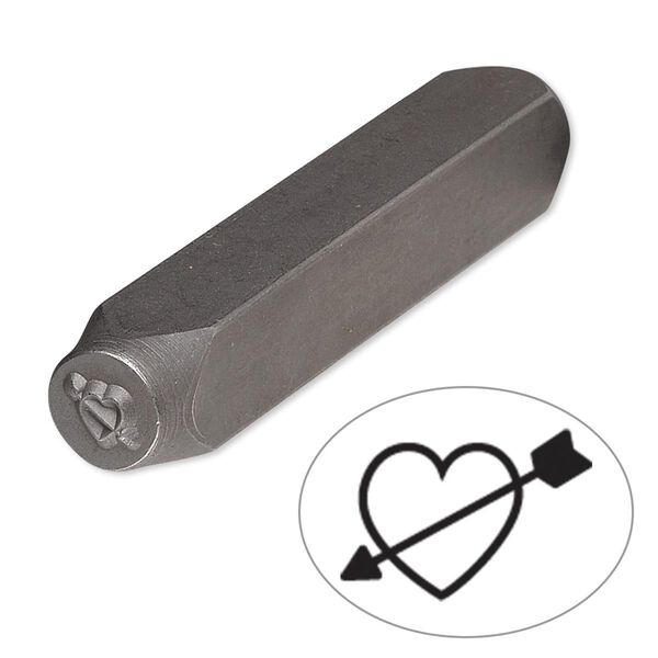 Stamp punch, tempered chrome vanadium steel, 6x4mm heart with arrow, 2-3/4 x 3/8 inches. Sold individually. image number 0