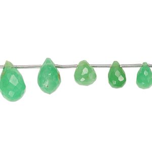 Chrysoprase 1pkg1, hand-cut top-drilled faceted briolette bead natural 4 inch graduated 6x4mm-12x7mm