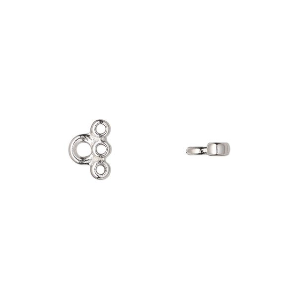 Connector, TierraCast®, white bronze-plated pewter (tin-based alloy), 9x6.5mm 3-strand stitch-in. Sold per pkg of 4. image number 0