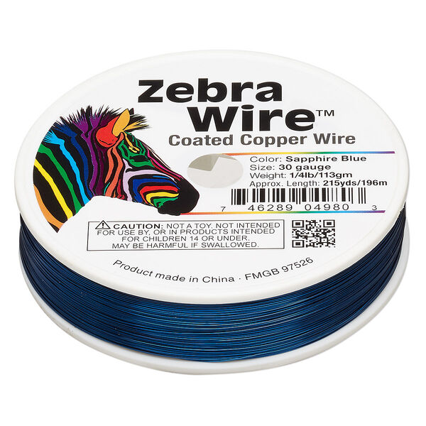 Wire, Zebra Wire™, color-coated copper, sapphire blue, round, 30 gauge. Sold per 1/4 pound spool, approximately 215 yards. image number 0