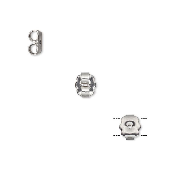 Earnut, stainless steel, 6.5x5mm scalloped rectangle. Sold per pkg of 10 pairs. image number 0
