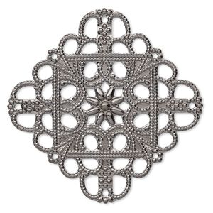 Focal, gunmetal-plated steel, 35mm single-sided filigree square with 8 loops. Sold per pkg of 10.