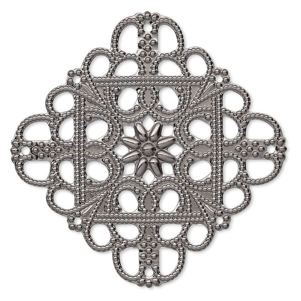 Focal, gunmetal-plated steel, 35mm single-sided filigree square with 8 loops. Sold per pkg of 10. image number 0