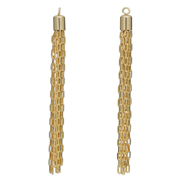 Focal, gold-finished brass, 3 x 1/4 inch cable chain tassel. Sold per pkg of 2. image number 0