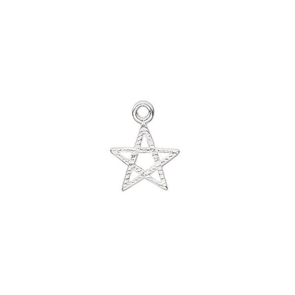Charm, sterling silver, 10mm single-sided open textured star. Sold per pkg of 2. image number 0