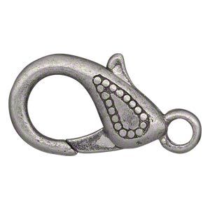 Clasp lobster claw 1pkg4 "pewter" (zinc alloy), 25x15mm double-sided, antique silver-finished 1-strand
