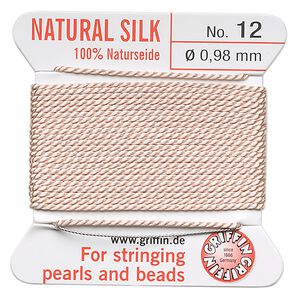 Thread, Griffin, silk, light pink, size #12. Sold per 2-meter card (approximately 78 inches).