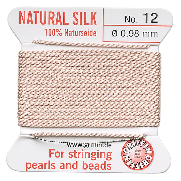 Thread, Griffin, silk, light pink, size #12. Sold per 2-meter card (approximately 78 inches). image number 0