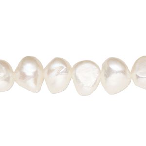 Pearl, cultured freshwater (bleached), white, 9-10mm flat-sided potato, D grade, Mohs hardness 2-1/2 to 4. Sold per 16-inch strand.