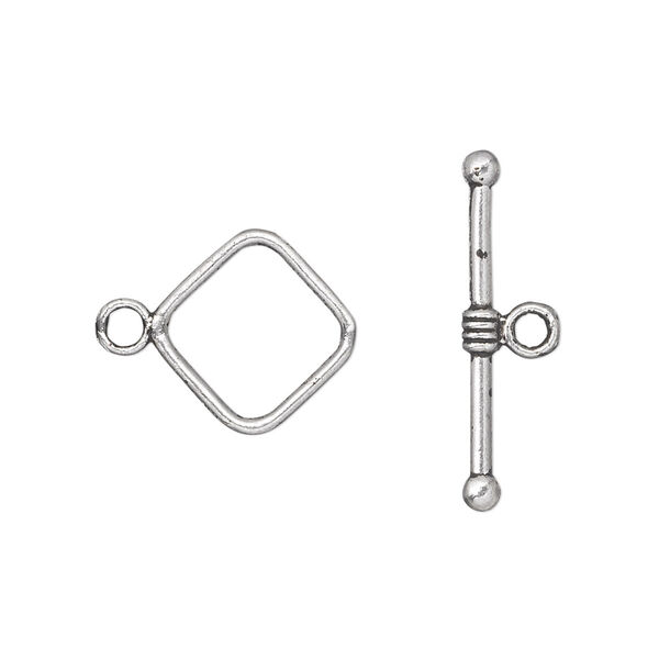 Clasp, toggle, antique silver-plated "pewter" (zinc-based alloy), 14x14mm double-sided diamond. Sold per pkg of 20. image number 0