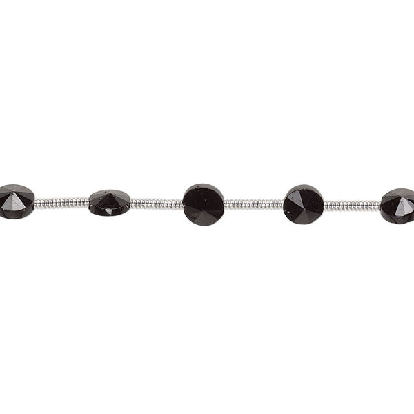 Bead, black spinel (natural), 4-5mm hand-cut faceted flat round, B grade, Mohs hardness 8. Sold per pkg of 18 beads. image number 0