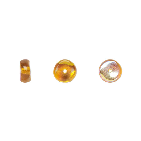 Bead, Czech pressed glass, topaz AB, 7x3mm rondelle. Sold per 15" to 16" strand. image number 0
