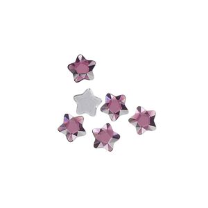 Flat back 6pk amethyst foil back, Crystal Passions® hotfix rhinestone 6mm star flower 3754