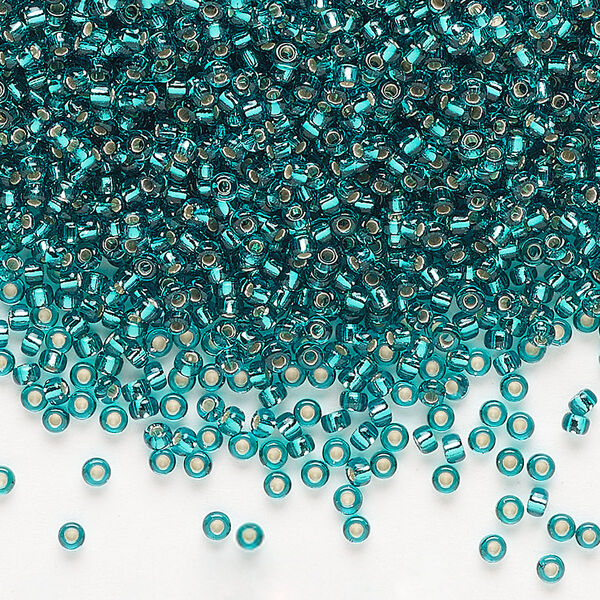 Seed bead, Miyuki, glass, pkg/25g, #11 rocaille, transparent silver-lined teal (RR-2425). image number 0