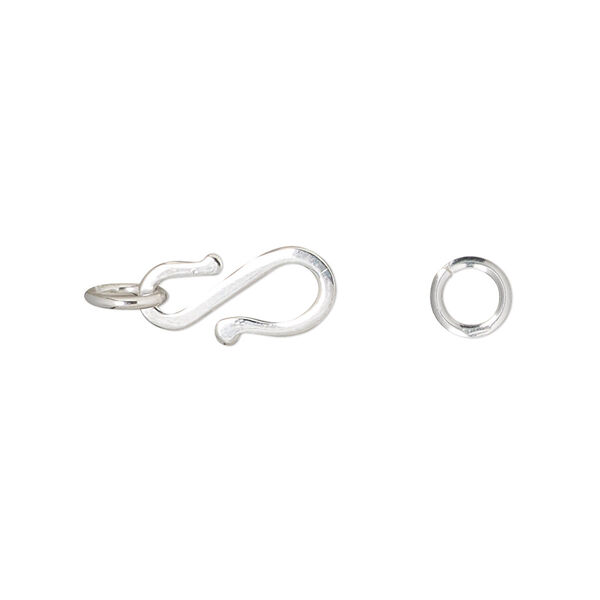 Clasp, S-hook, sterling silver, 14x7mm flat with (2) 6mm soldered jump rings. Sold individually. image number 0