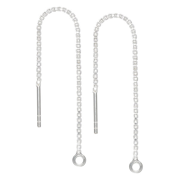 Ear thread, sterling silver, 2-3/4 inches with closed loop. Sold per pair. image number 0