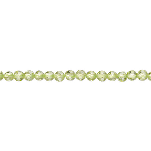 Bead, peridot (natural), pkg/16 inches, 3mm machine-cut faceted round, B+ grade. image number 0