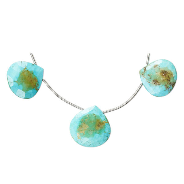 Bead, Imperial Crown turquoise (natural), 15-20mm hand-cut top-drilled faceted puffed teardrop, C grade, Mohs hardness 5 to 6. Sold per pkg of 3. image number 0