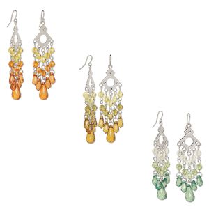 Earring, imitation rhodium-plated steel / brass / acrylic, assorted colors, 3-3/4 inch open diamond with fishhook ear wire. Sold per pkg of 3 pairs.