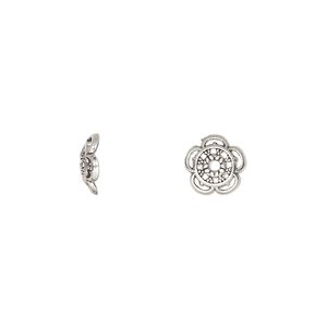 Bead cap, antique silver-finished "pewter" (zinc-based alloy), 8x3mm flower with cutout, fits 6-10mm round bead. Sold per pkg of 20.