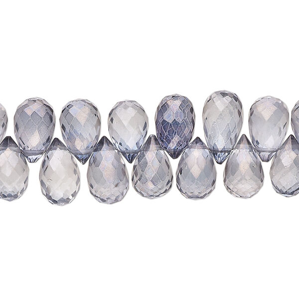 Bead, quartz crystal (coated), blue steel, 7x5mm-12x7mm hand-cut top-drilled micro-faceted teardrop, B grade, Mohs hardness 7. Sold per 7-inch strand, approximately 60 beads. image number 0