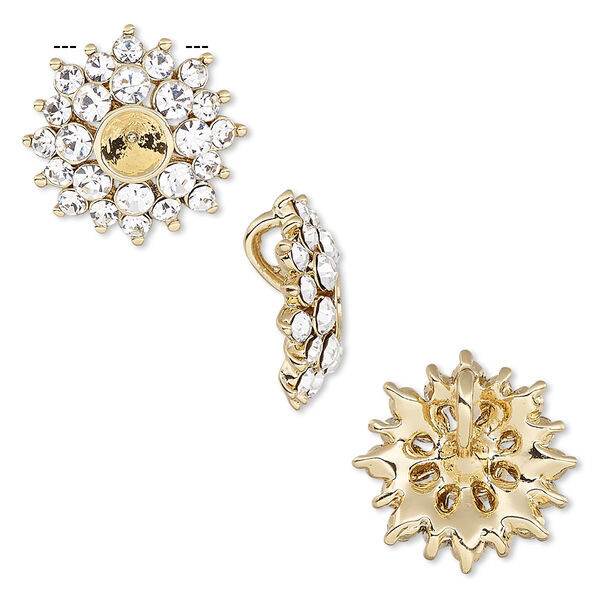 Pendant, Almost Instant Jewelry®, crystals and gold-finished "pewter" (zinc-based alloy), crystal clear, 16.5mm flower with PP32 or SS19 setting and hidden bail. Sold individually. image number 0