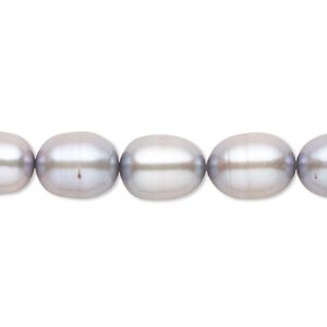 Pearl, cultured freshwater (dyed), silver peacock, 8-9mm rice, C- grade, Mohs hardness 2-1/2 to 4. Sold per 16-inch strand.