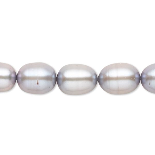 Pearl, cultured freshwater (dyed), silver peacock, 8-9mm rice, C- grade, Mohs hardness 2-1/2 to 4. Sold per 16-inch strand. image number 0