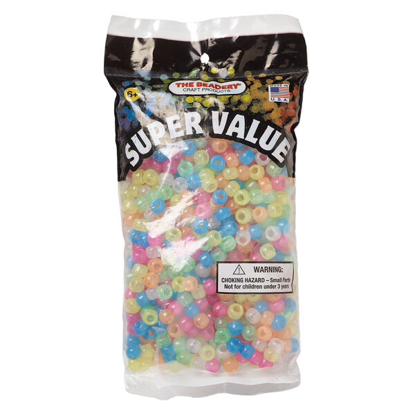 Pony bead mix 1pkg900, The Beadery&reg;, plastic, translucent, mixed glow colors, 9x6mm (750V285) image number 1
