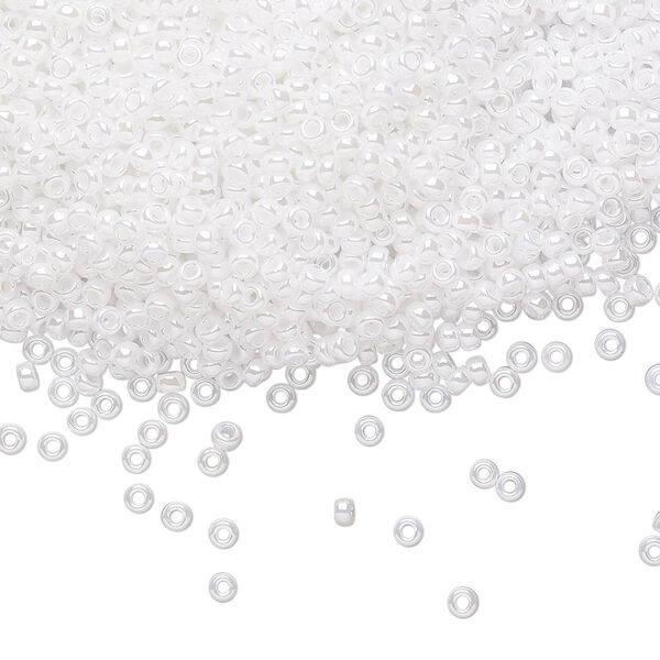 Seed bead, Miyuki, glass, pkg/25g, #11 rocaille, opaque luster white pearl, (RR-420). image number 0