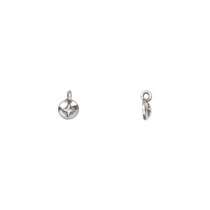 Charm 1pkg1, antiqued sterling silver, 4.5mm single-sided domed round with star.