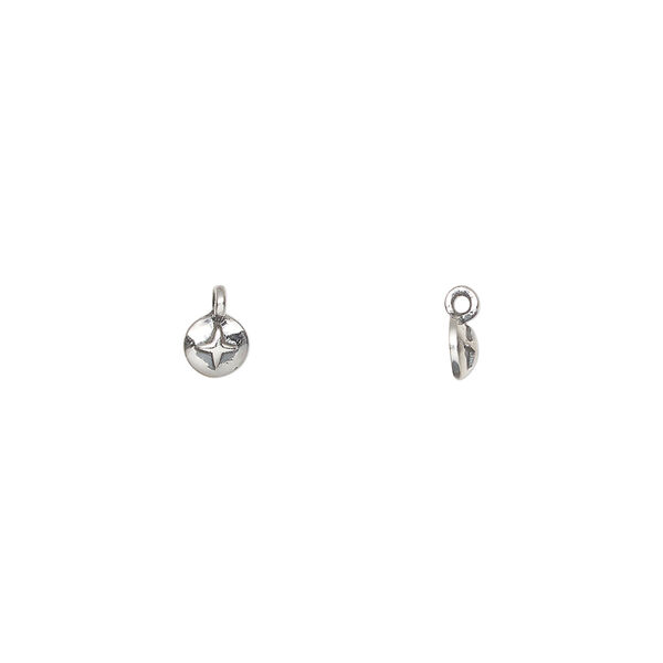 Charm 1pkg1, antiqued sterling silver, 4.5mm single-sided domed round with star. image number 0