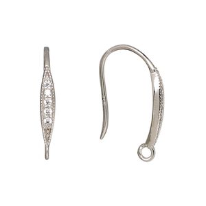 Ear wire fishhook 1pkg2 rhodium-plated sterling silver / cubic zirconia, 23mm / closed loop, 17 gauge clear 1 pair