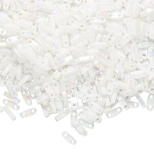 Seed bead, TILA®, glass, pkg/5g, 5x1.2mm quarter tila rectangle, opaque rainbow white pearl, (QTL-471).