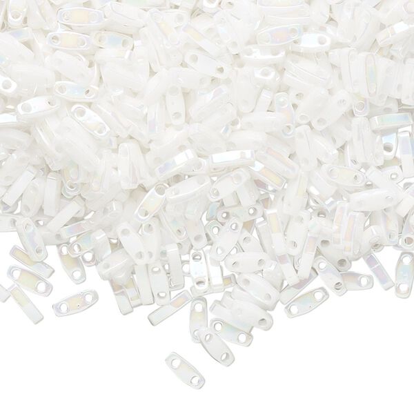 Seed bead, TILA®, glass, pkg/5g, 5x1.2mm quarter tila rectangle, opaque rainbow white pearl, (QTL-471). image number 0