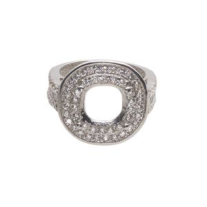 Ring, cubic zirconia and rhodium-plated sterling silver, clear, 19mm wide with open back and 10mm cushion 4-prong setting, size 7. Sold individually.