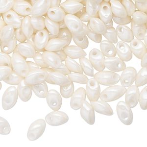 Seed bead, Miyuki, glass, pkg/250g, 7x4mm long magatama, opaque luster cream pearl (LMA-421).