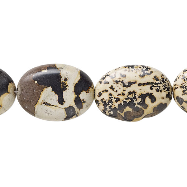 Bead, landscape stone (natural), 18x13mm flat oval, B grade, Mohs hardness 3-1/2 to 4. Sold per 15-1/2" to 16" strand. image number 0