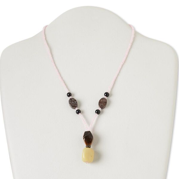 Necklace, multi-gemstone (natural) / glass / silver- or antiqued gold-finished "pewter" (zinc-based alloy), pink AB and multicolored, 17 inches with lobster claw clasp and 1-1/4 inch dangle. Sold individually. image number 0