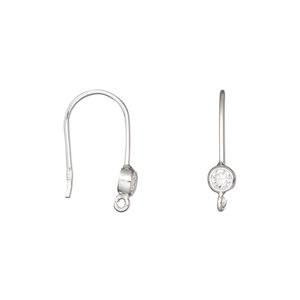 Ear wire fishhook 1pkg2 sterling silver / cubic zirconia, 17.5mm / 3mm faceted round / open loop, 20 gauge clear 1 pair