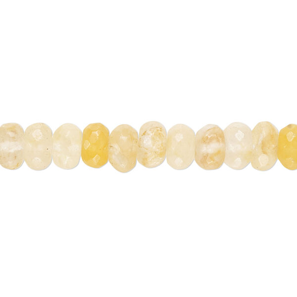 Bead, yellow iron quartz (natural), 6x4mm-7x5mm hand-cut faceted rondelle, B grade, Mohs hardness 7. Sold per 14-inch strand, approximately 85 beads. image number 0