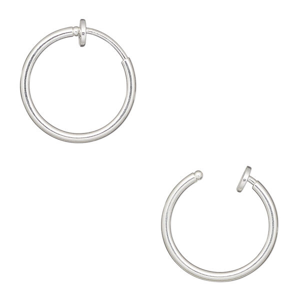 Earring, silver-plated brass, 17mm round hoop with pierced-look spring closure. Sold per pair. image number 0