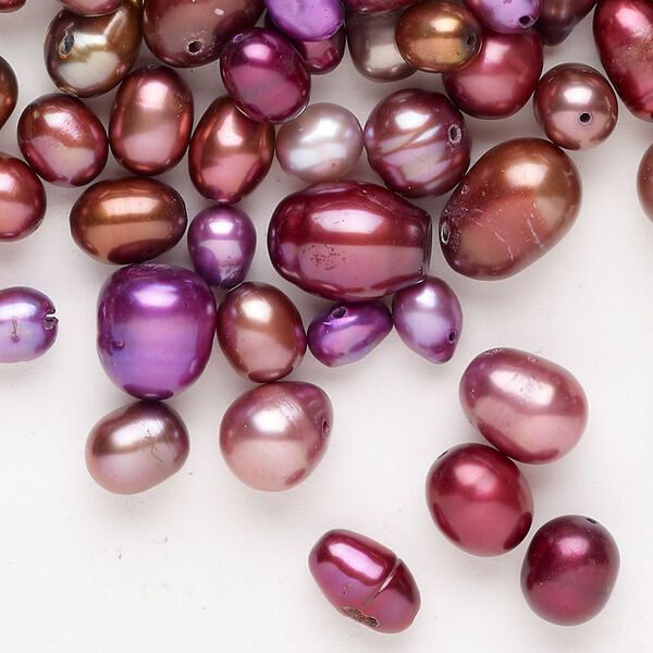 Freshwater pearl mix 1pkg1, top-drilled / center-drilled / herringbone-drilled rice, 2 ounce multi-purple 3mm-14x12mm cultured image number 0