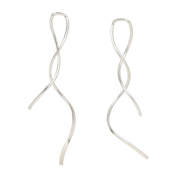 Ear wire 1pkg2 sterling silver, 2 inch flat ribbon / right and left, 18 gauge 1 pair image number 0