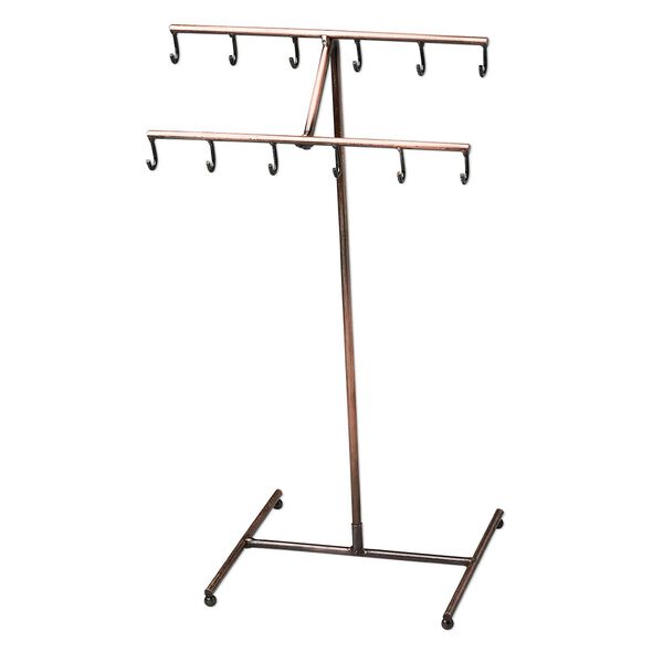 Display, antique copper-finished steel, 14-1/4 x 8 x 6 inch 2-tier stand with 12 hooks. Sold individually. image number 0