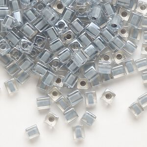 Seed bead, Miyuki, glass, pkg/25g, 3.5-3.7mm square, transparent grey inside dyed color clear (SB-240).