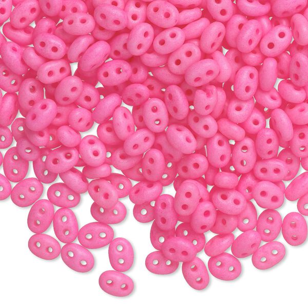 Seed bead, Preciosa Twin™ Czech glass, pkg/10g, 5x2.5mm oval, opaque matte neon pink, (36777). image number 0